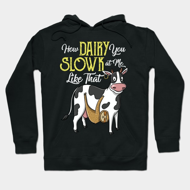 Cute Funny Dairy Cow Slow Sloth Pun Farmer Kids Gift Hoodie by Freid